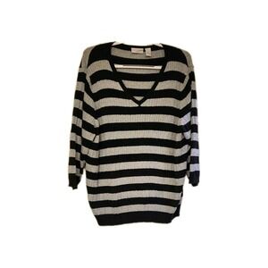 Kim Rogers Sweater Knitted Gray And Black Stripe Womens 2xL